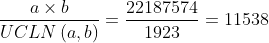 \frac{a\times b}{UCLN\left ( a,b \right )}=\frac{22187574}{1923}=11538